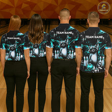 Load image into Gallery viewer, Custom Turquoise Funny Raccoon Bowling Shirt for Men Bowling Jersey Polo &amp; 1/4-Zip Bowling Outfit QZT892