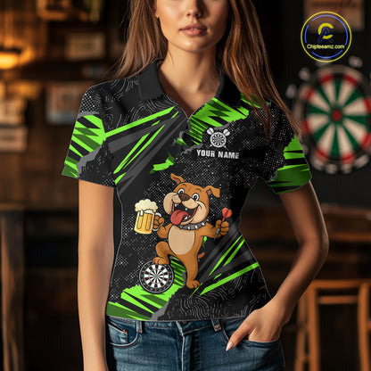 Green Funny Bulldog Dart Team Shirt for Women Custom Dart Jersey Dartboard Shirt DHT28