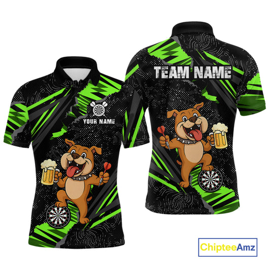 Green Funny Bulldog Dart Team Shirt for Men Custom Dart Jersey Dartboard Shirt DHT28