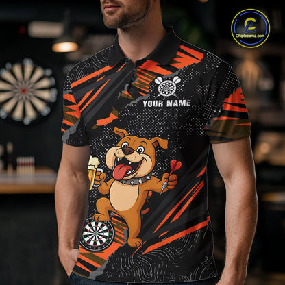 Orange Funny Bulldog Dart Team Shirt for Men Custom Dart Jersey Dartboard Shirt DHT28