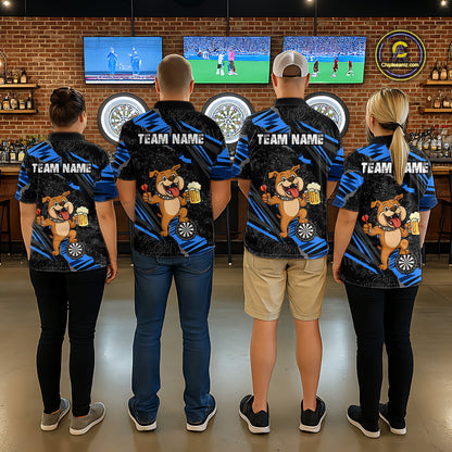 Blue Funny Bulldog Dart Team Shirt for Men Custom Dart Jersey Dartboard Shirt DHT28