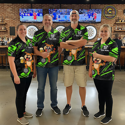 Green Funny Bulldog Dart Team Shirt for Men Custom Dart Jersey Dartboard Shirt DHT28