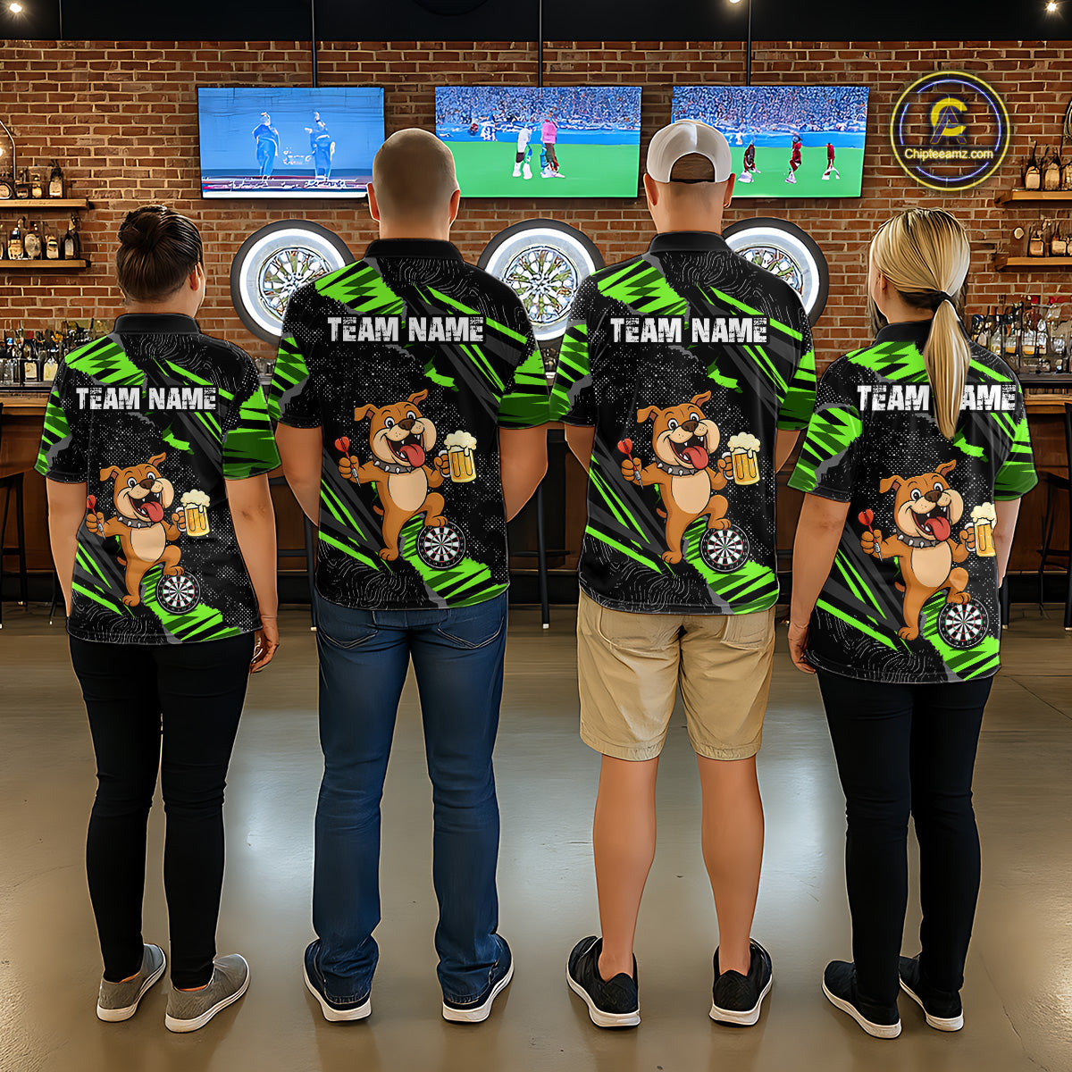 Green Funny Bulldog Dart Team Shirt for Men Custom Dart Jersey Dartboard Shirt DHT28