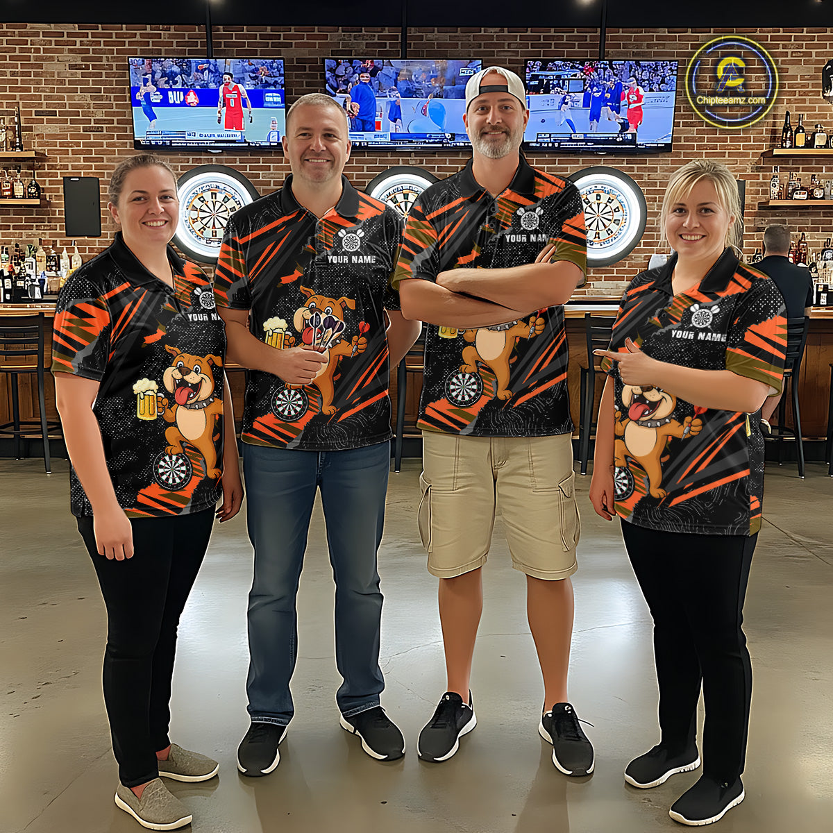 Orange Funny Bulldog Dart Team Shirt for Men Custom Dart Jersey Dartboard Shirt DHT28