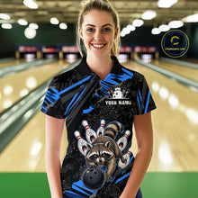 Load image into Gallery viewer, Personalized Blue Raccoon Bowling Shirt for Women Bowling Jersey League Polo &amp; 1/4-Zip Outfit QZT1014