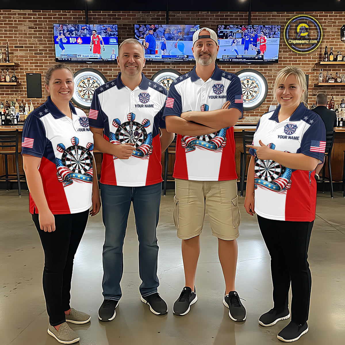Custom American Flag Dart Shirt for Women Patriotic Dart Team Jersey Dartboard Polo & Quarter-Zip DHT15