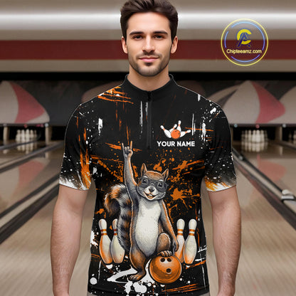 Custom Orange Funny Squirrel Bowling Shirt for Men Bowling Team League Polo & 1/4-Zip Bowling Outfit QZT982