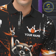 Load image into Gallery viewer, Orange Funny Raccoon Bowling Team Shirt Customized Bowling League Polo &amp; 1/4 Zip Gift for Men QZT852