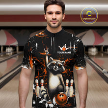 Load image into Gallery viewer, Orange Funny Raccoon Bowling Team Shirt Customized Bowling League Polo &amp; 1/4 Zip Gift for Men QZT852