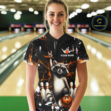 Load image into Gallery viewer, Orange Funny Raccoon Bowling Team Shirt Customized Bowling League Polo &amp; 1/4 Zip Gift for Women QZT852
