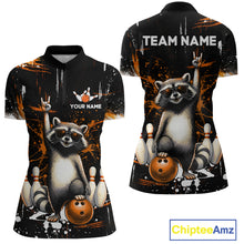 Load image into Gallery viewer, Orange Funny Raccoon Bowling Team Shirt Customized Bowling League Polo &amp; 1/4 Zip Gift for Women QZT852