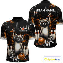 Load image into Gallery viewer, Orange Funny Raccoon Bowling Team Shirt Customized Bowling League Polo &amp; 1/4 Zip Gift for Men QZT852