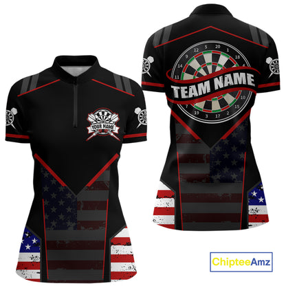 Custom American Flag Dart Shirt for Women Patriotic Dart Team Jersey Dartboard Outfit DHT54