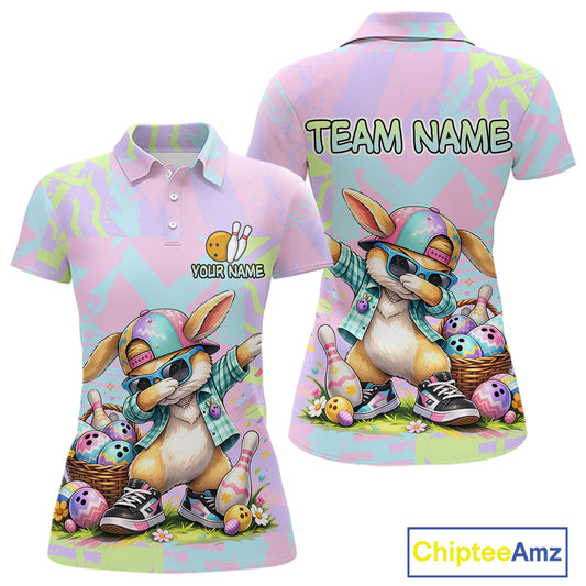 Custom Funny Bunny Bowling Team Shirt for Women Easter Bowling League Jersey Polo & 1/4-Zip QZT938