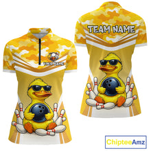 Load image into Gallery viewer, Custom Funny Duck Bowling Shirt Bowling Team Jersey for Women Polo &amp; Quarter-Zip Bowling Outfit QZT1138