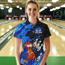 Load image into Gallery viewer, Custom Blue Chicken Bowling Team Jersey Funny Bowling Shirt for Women Polo &amp; Quarter-Zip QZT1139