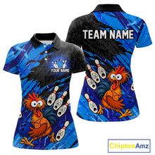 Load image into Gallery viewer, Custom Blue Chicken Bowling Team Jersey Funny Bowling Shirt for Women Polo &amp; Quarter-Zip QZT1139