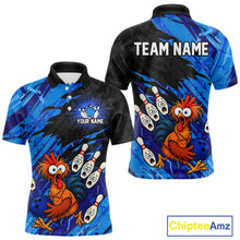Load image into Gallery viewer, Custom Blue Chicken Bowling Team Jersey Funny Bowling Shirt for Men Polo &amp; Quarter-Zip QZT1139