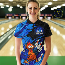 Load image into Gallery viewer, Custom Blue Chicken Bowling Team Jersey Funny Bowling Shirt for Women Polo &amp; Quarter-Zip QZT1139