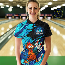 Load image into Gallery viewer, Custom Cyan Chicken Bowling Team Jersey Funny Bowling Shirt for Women Polo &amp; Quarter-Zip QZT1139