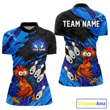 Load image into Gallery viewer, Custom Blue Chicken Bowling Team Jersey Funny Bowling Shirt for Women Polo &amp; Quarter-Zip QZT1139