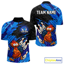 Load image into Gallery viewer, Custom Blue Chicken Bowling Team Jersey Funny Bowling Shirt for Men Polo &amp; Quarter-Zip QZT1139