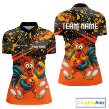 Load image into Gallery viewer, Custom Orange Chicken Bowling Team Shirt Funny Bowling Jersey for Women Polo &amp; Quarter-Zip QZT1140