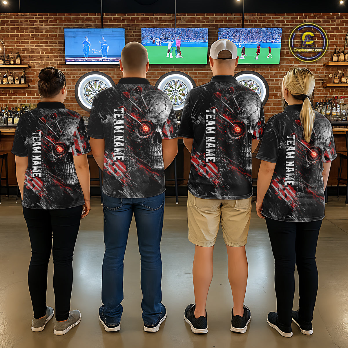 Personalized Skull Dart Team Shirt for Women Custom Red Dart Jersey Polo & 1/4-Zip Dartboard Shirt Outfit DHT23