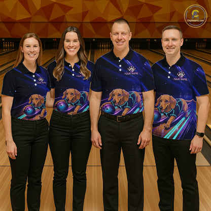 Neon Funny Dachshund Bowling Shirt Custom Bowling Team Jersey for Women Polo & Quarter-Zip Bowling Outfit QZT940