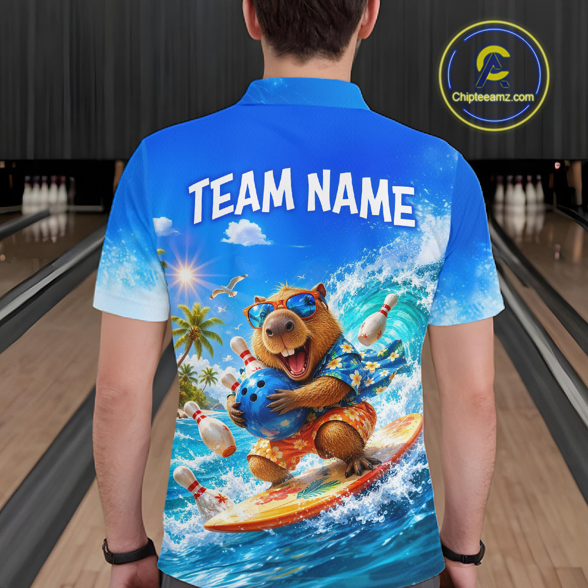Custom Funny Capypara Surfing Bowling Team Shirt for Men Bowling Jersey League Polo & Quarter-Zip QZT1079