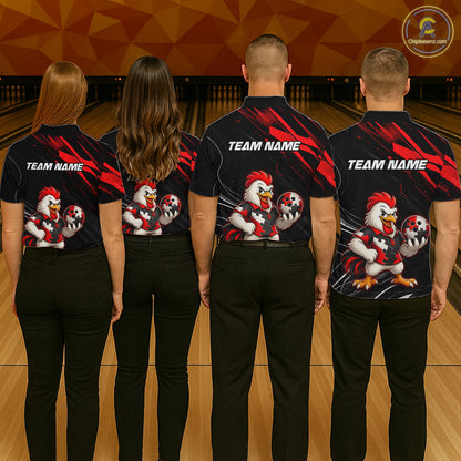 Custom Red Funny Autism Chicken Bowling Shirt for Men Bowling League Jersey Polo & Quarter-Zip QZT1018