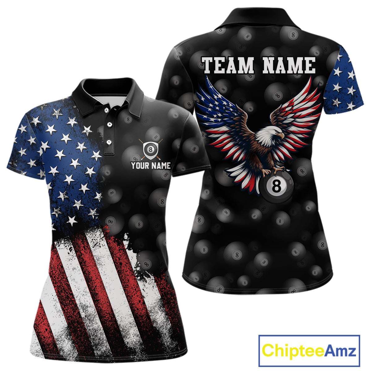 Custom American Flag Eagle Billiards Shirt for Women 8 Ball Pool Team Jersey Billiard Outfit BHT99