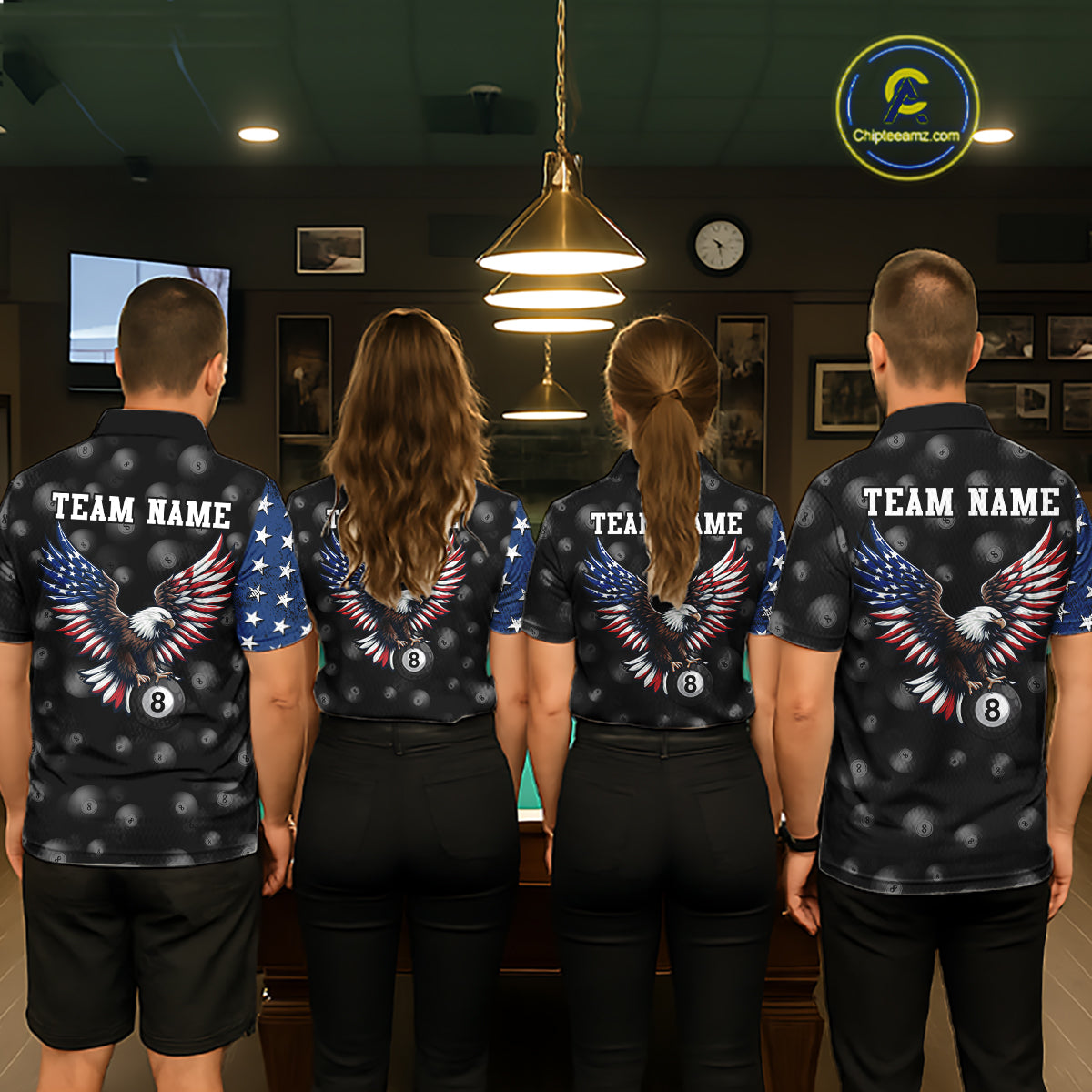 Custom American Flag Eagle Billiards Shirt for Men 8 Ball Pool Team Jersey Billiard Outfit BHT99
