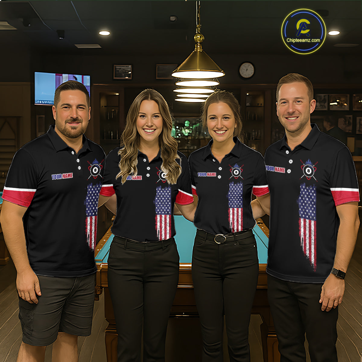 Custom American Flag Black Eagle Billiards Shirt for Men 8 Ball Pool Team Jersey Billiard Gift BHT100
