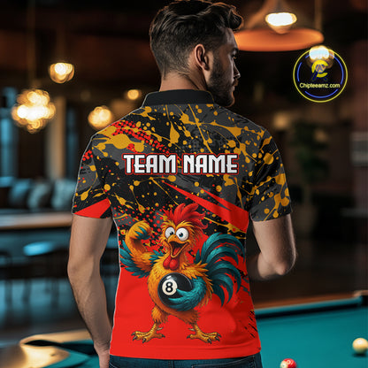 Custom Red Funny Chicken Billiard Shirt, 8 Ball Pool Team Jersey for Men, Polo & 1/4 Zip BHT106
