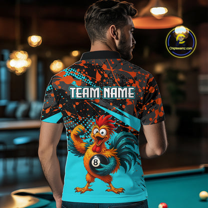 Custom Turquoise Funny Chicken Billiard Shirt, 8 Ball Pool Team Jersey for Men, Polo & 1/4 Zip BHT106