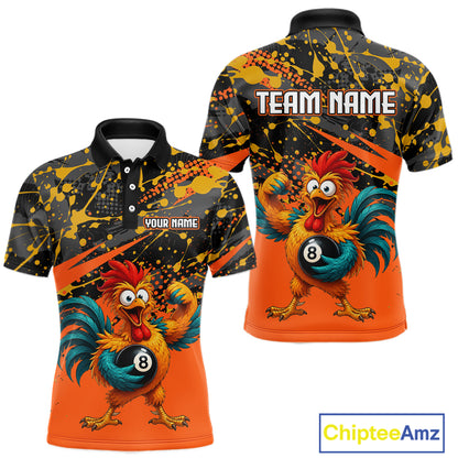Custom Orange Funny Chicken Billiard Shirt, 8 Ball Pool Team Jersey for Men, Polo & 1/4 Zip BHT106