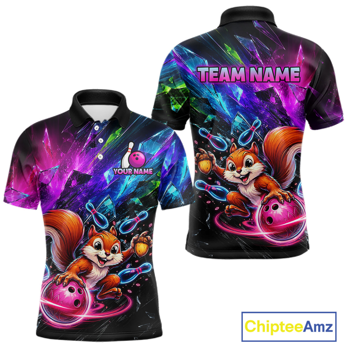Custom Funny Squirrel Bowling Shirt, Colorful Bowling League Jersey for Men, Bowling Outfit QZT1204
