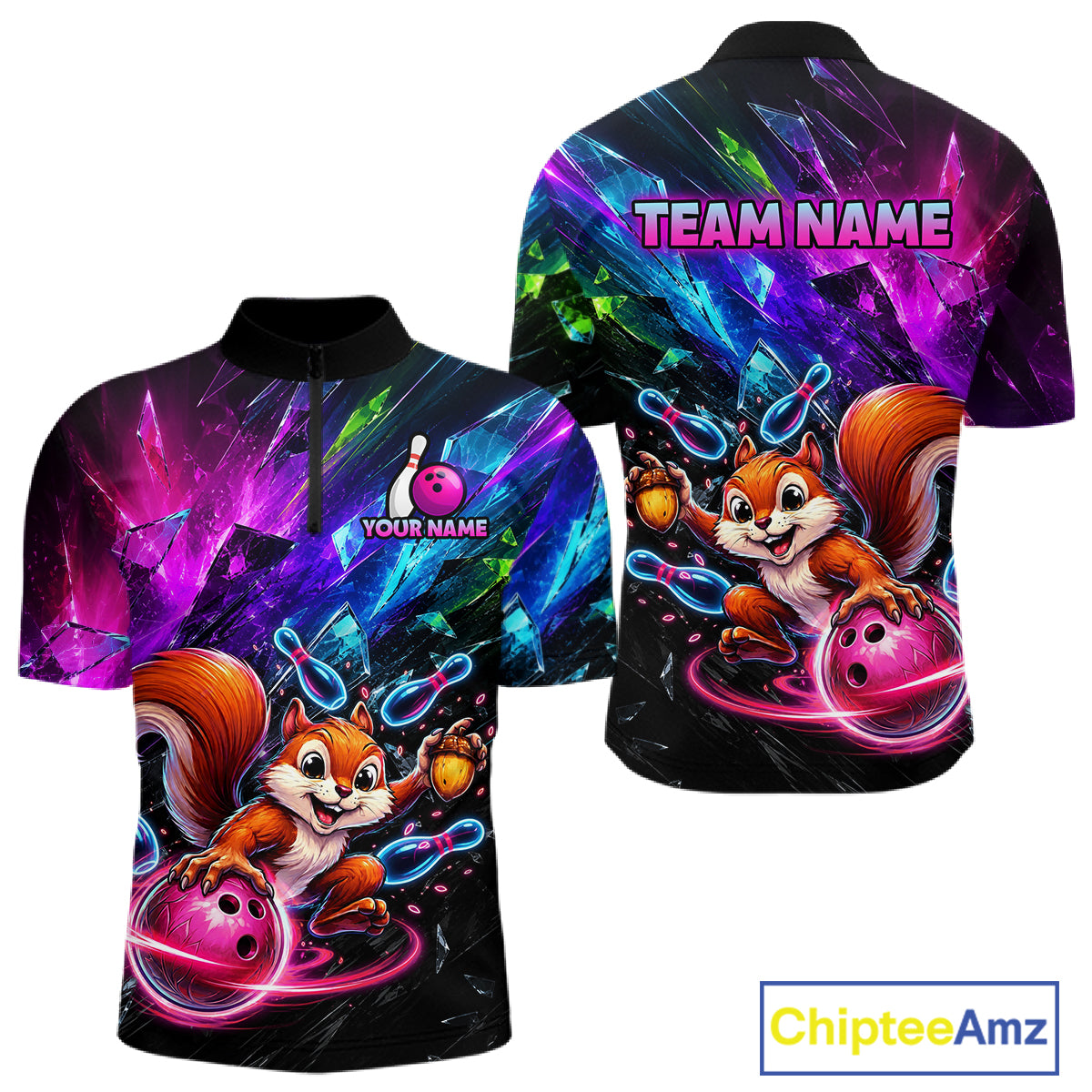 Custom Funny Squirrel Bowling Shirt, Colorful Bowling League Jersey for Men, Bowling Outfit QZT1204