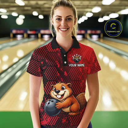 Funny Beaver Bowling Shirt for Women Custom Bowling Team Jersey Polo & Quarter-Zip Bowling Performance QZT985