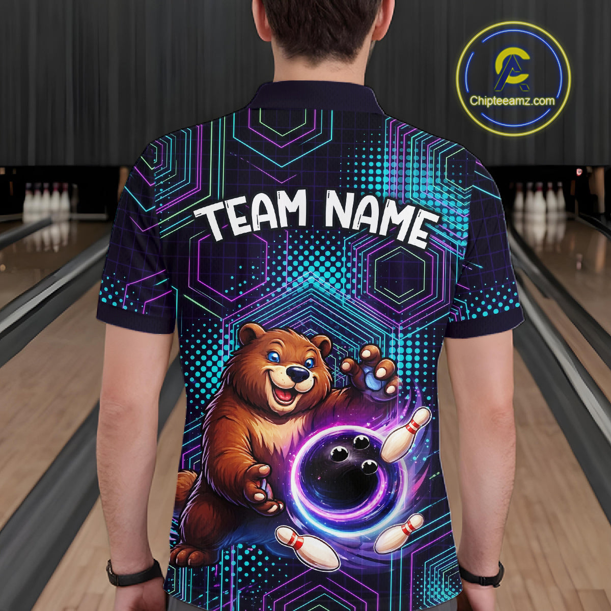 Custom Funny Bear Bowling Shirt for Men Bowling League Jersey Polo & 1/4 Zip Bowling Outfit QZT986