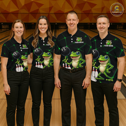 Green Funny Frog Bowling Shirt for Men Custom Bowling Jersey Polo & 1/4 Zip QZT1024