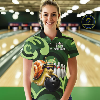 Custom Funny Green Snail Bowling Shirt for Women Bowling League Jersey Bowling Outfit QZT1207