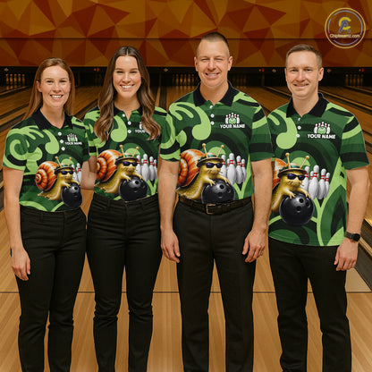 Custom Funny Green Snail Bowling Shirt for Women Bowling League Jersey Bowling Outfit QZT1207