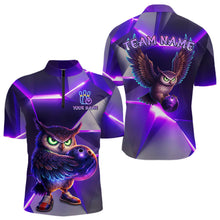 Load image into Gallery viewer, Personalized Purple Neon Owl Bowling Shirt for Men Bowling Jersey Gift for Bowler Polo &amp; 1/4-Zip QZT904