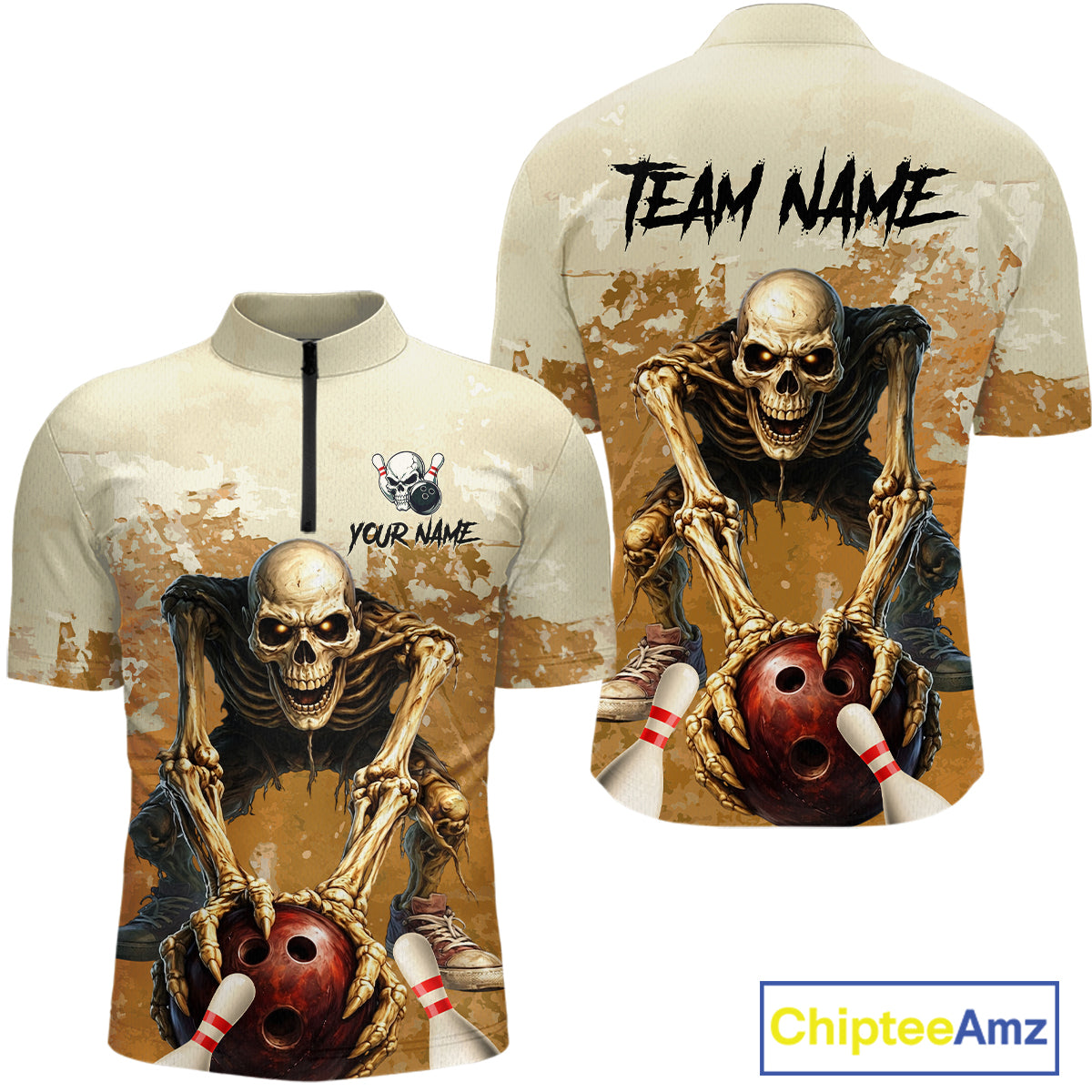 Custom Skeleton Bowling Team Shirt for Men Bowling Jersey Bowling Outfit Polo & Quarter-Zip QZT987