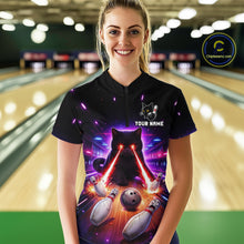 Load image into Gallery viewer, Custom Alien Cat Bowling Team Shirt for Women UFO Bowling League Jersey Polo &amp; Quarter-Zip Bowling Outfit QZT989