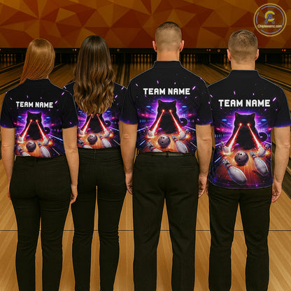 Custom Alien Cat Bowling Team Shirt for Men UFO Bowling League Jersey Polo & Quarter-Zip Bowling Outfit QZT989