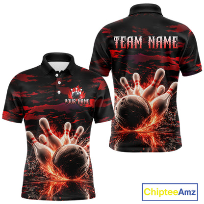 Flame Red Pattern Bowling Shirt for Men Bowling Team Jersey Polo & 1/4-Zip QZT1027