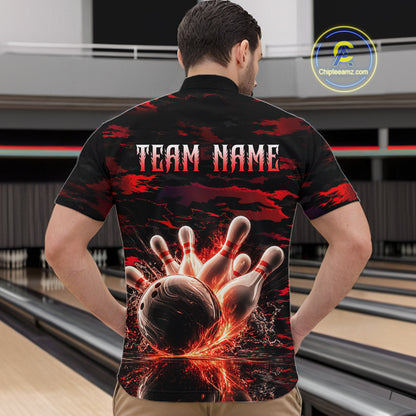 Flame Red Pattern Bowling Shirt for Men Bowling Team Jersey Polo & 1/4-Zip QZT1027